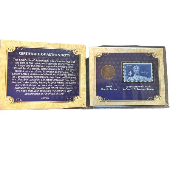 1918 The Comeback Lincoln Penny and 4 Cent Stamp Certificate of Authenticity - Picture 3 of 7